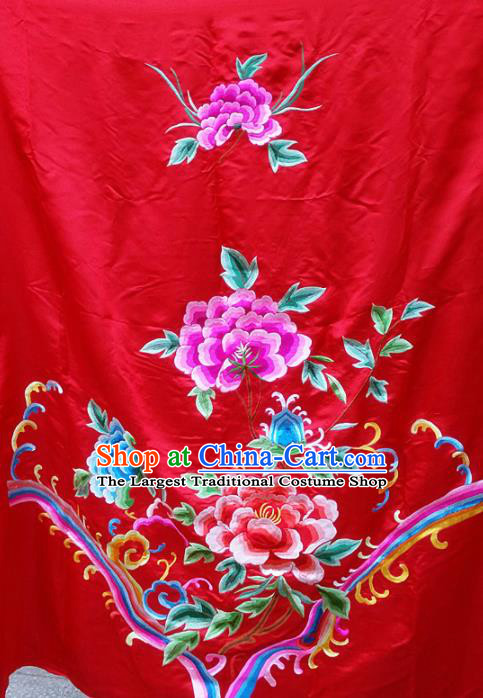 Chinese Traditional Embroidered Red Cloth Patches Handmade Embroidery Butterfly Peony Craft Silk Fabric