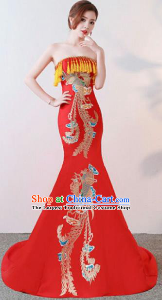 Chinese Traditional Costumes Elegant Embroidered Full Dress Wedding Qipao Dress for Women