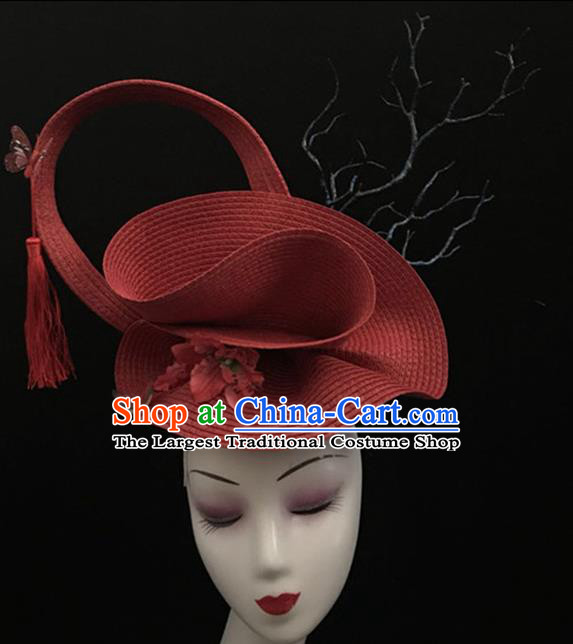Top Halloween Catwalks Hair Accessories Brazilian Carnival Red Giant Top Hat Headdress for Women