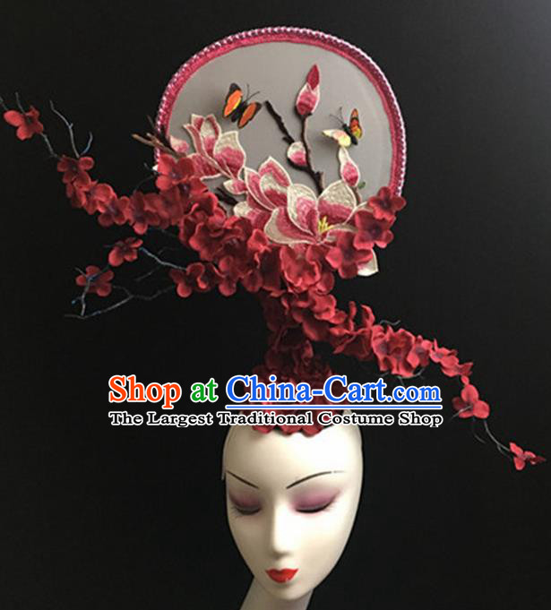 Top Halloween Stage Show Giant Magnolia Hair Accessories Chinese Traditional Catwalks Headpiece for Women