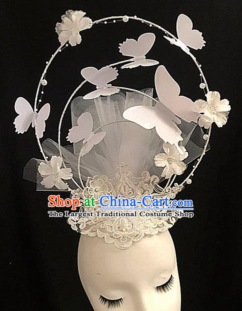 Top Halloween White Butterfly Giant Hair Accessories Stage Show Chinese Traditional Palace Catwalks Headpiece for Women