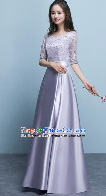 Top Grade Stage Performance Compere Lilac Formal Dress Chorus Elegant Lace Full Dress for Women