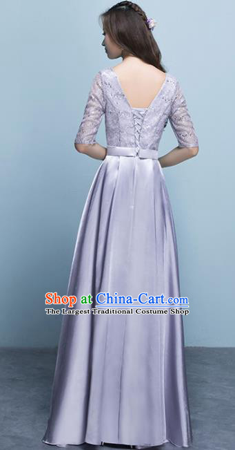 Top Grade Stage Performance Compere Lilac Formal Dress Chorus Elegant Lace Full Dress for Women