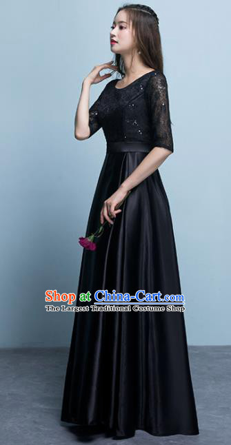 Top Grade Stage Performance Compere Black Formal Dress Chorus Elegant Lace Full Dress for Women