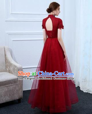 Top Grade Stage Performance Compere Formal Dress Chorus Elegant Red Veil Full Dress for Women