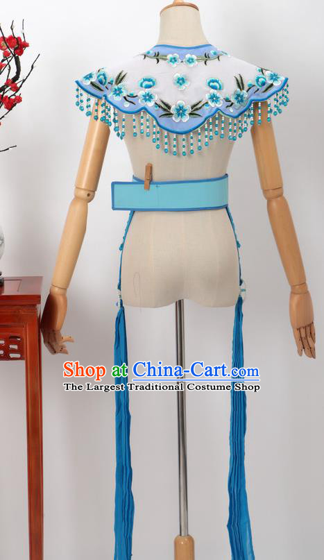 Chinese Traditional Beijing Opera Diva Accessories Blue Shoulder Cape and Belt for Women
