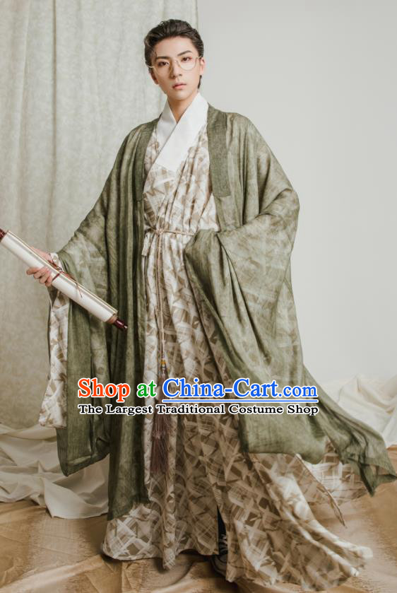 Asian Chinese Jin Dynasty Scholar Hanfu Clothing Traditional Ancient Swordsman Costumes for Men