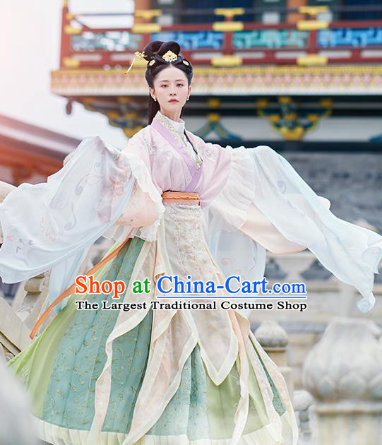 Asian Chinese Jin Dynasty Imperial Concubine Hanfu Dress Traditional Ancient Myth Water Goddess Costumes for Women