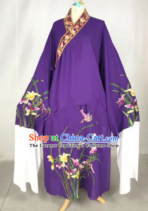 Chinese Traditional Beijing Opera Niche Embroidered Orchid Purple Robe Ancient Number One Scholar Costume for Men