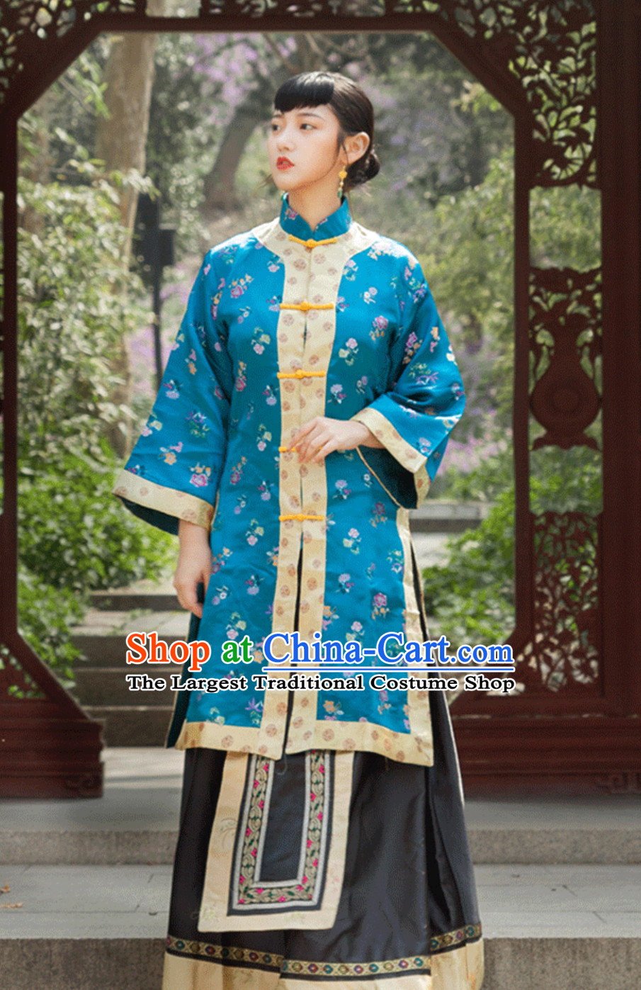 Qing Dynasty Chinese Boxer Time Qingdai Qingchao Female Costumes Full Set for  Women