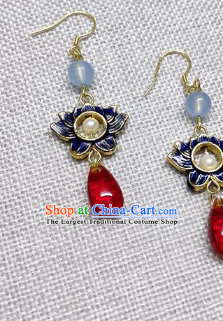 Chinese Traditional Hanfu Cloisonne Lotus Earrings Ancient Princess Ear Accessories for Women
