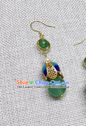 Chinese Traditional Hanfu Green Bead Magnolia Earrings Ancient Princess Ear Accessories for Women
