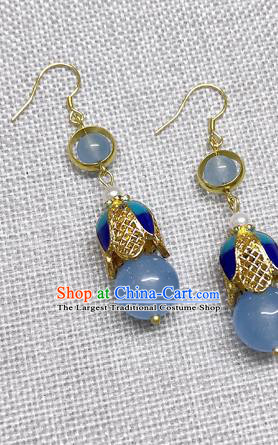 Chinese Traditional Hanfu Blue Bead Magnolia Earrings Ancient Princess Ear Accessories for Women