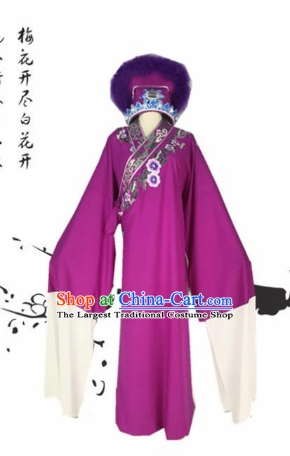 Chinese Traditional Beijing Opera Niche Xu Xian Purple Robe Ancient Number One Scholar Costume for Men