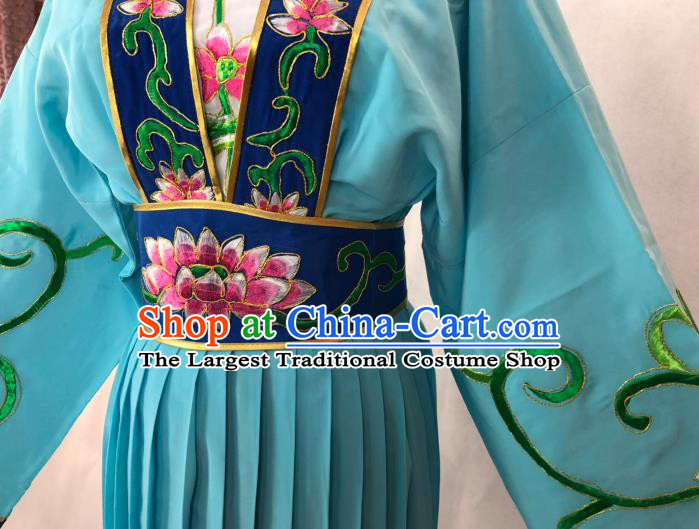 Chinese Traditional Peking Opera Actress Court Maid Blue Dress Ancient Taoist Nun Costume for Women