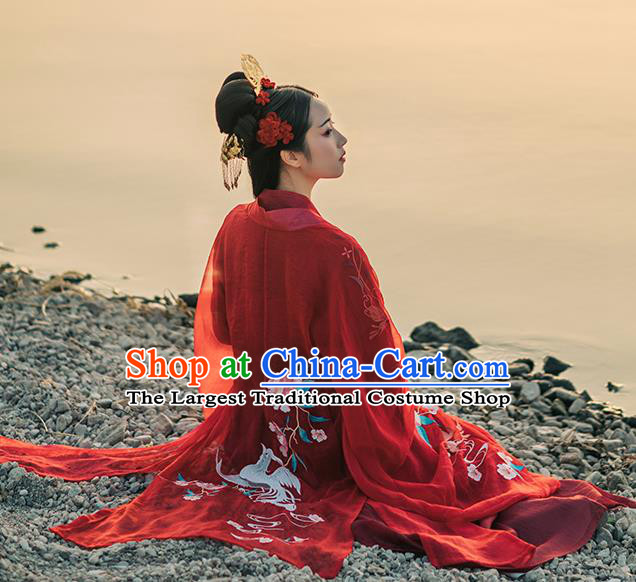 Asian Chinese Tang Dynasty Royal Princess Red Hanfu Dress Traditional Ancient Goddess Wedding Costumes for Women