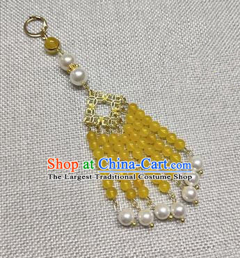 Chinese Traditional Hanfu Yellow Beads Tassel Brooch Accessories Ancient Qing Dynasty Queen Breastpin Pendant for Women