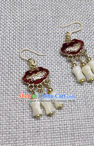 Chinese Traditional Hanfu Red Longevity Lock Earrings Ancient Princess Ear Accessories for Women