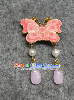 Chinese Traditional Hanfu Pendant Accessories Palace Pink Butterfly Brooch Ancient Qing Dynasty Queen Breastpin for Women