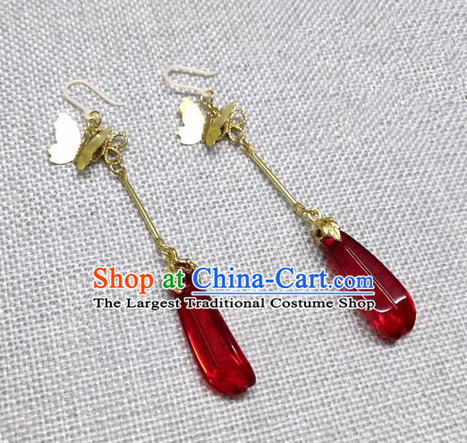 Chinese Traditional Palace Hanfu Red Earrings Ancient Princess Ear Accessories for Women