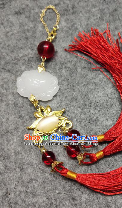 Chinese Traditional Hanfu Brooch Accessories Red Tassel Lotus Pendant Ancient Qing Dynasty Queen Breastpin for Women