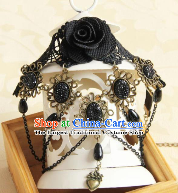Top Grade Handmade Halloween Black Rose Armlet Fancy Ball Lace Bracelet Accessories for Women