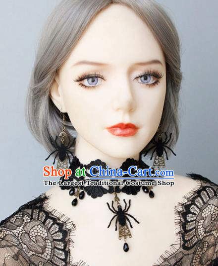 Handmade Halloween Cosplay Gothic Necklace Fancy Ball Black Lace Necklet Accessories for Women