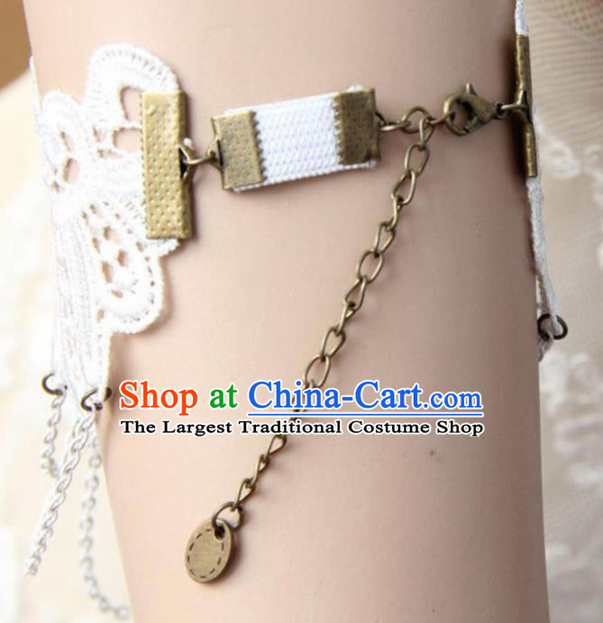 Top Grade Handmade Halloween Cosplay Gothic White Lace Armband Fancy Ball Pearls Bracelet Accessories for Women