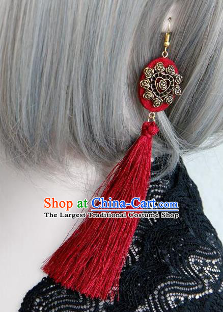 Top Grade Handmade Halloween Cosplay Gothic Red Tassel Earrings Fancy Ball Ear Accessories for Women