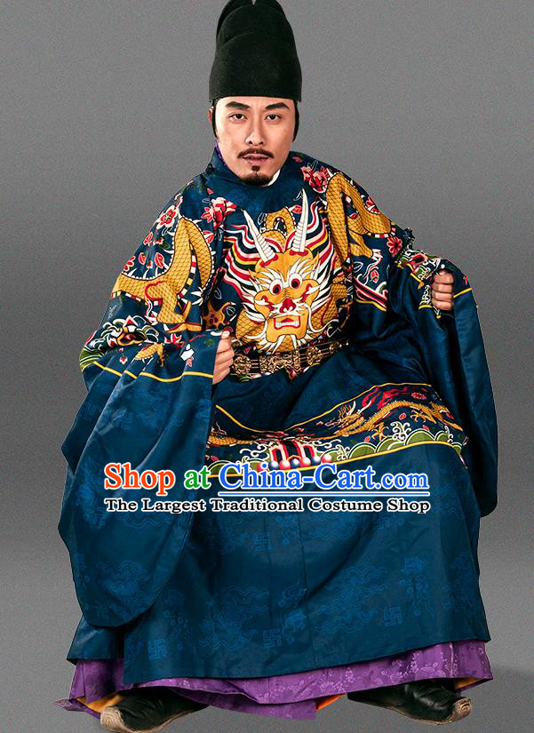 Asian Chinese Ming Dynasty Emperor Imperial Robe Traditional Ancient Court Monarch Costumes for Men