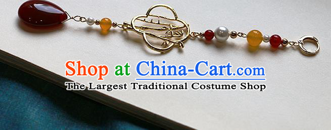 Chinese Ancient Ming Dynasty Imperial Consort Agate Brooch Pendant Traditional Hanfu Court Accessories for Women