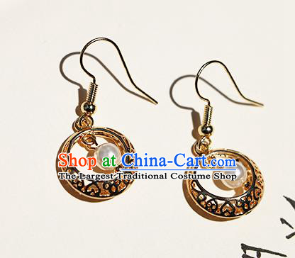 Chinese Traditional Hanfu Golden Ear Accessories Ancient Qing Dynasty Princess Earrings for Women