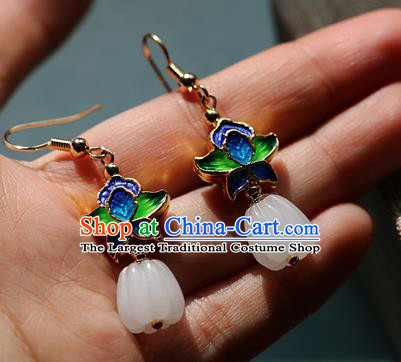 Chinese Traditional Hanfu Jade Blueing Ear Accessories Ancient Qing Dynasty Princess Earrings for Women