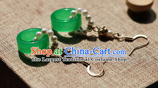 Chinese Traditional Hanfu Jade Pearls Ear Accessories Ancient Qing Dynasty Princess Earrings for Women