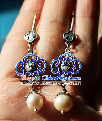 Chinese Traditional Hanfu Blueing Cloud Ear Accessories Ancient Qing Dynasty Princess Earrings for Women