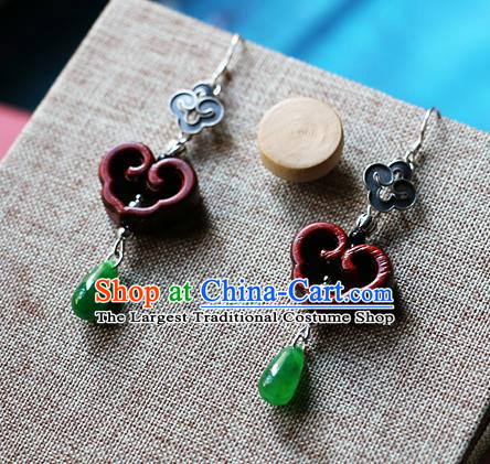 Chinese Traditional Hanfu Rosewood Cloud Ear Accessories Ancient Qing Dynasty Princess Earrings for Women