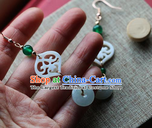 Chinese Traditional Hanfu Court Jade Ear Accessories Ancient Qing Dynasty Princess Earrings for Women