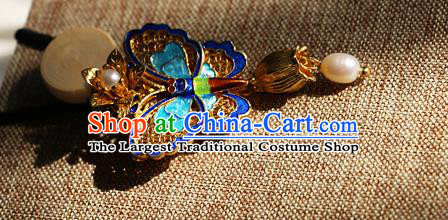 Chinese Qing Dynasty Cloisonne Butterfly Pearl Brooch Pendant Traditional Hanfu Ancient Imperial Consort Accessories for Women