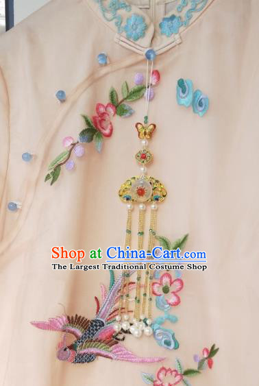 Chinese Qing Dynasty Cloisonne Golden Tassel Brooch Pendant Traditional Hanfu Ancient Imperial Consort Accessories for Women