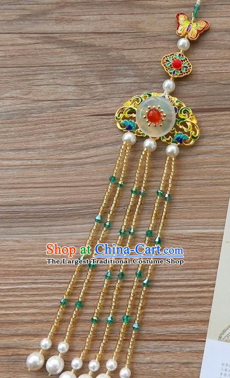 Chinese Qing Dynasty Cloisonne Golden Tassel Brooch Pendant Traditional Hanfu Ancient Imperial Consort Accessories for Women