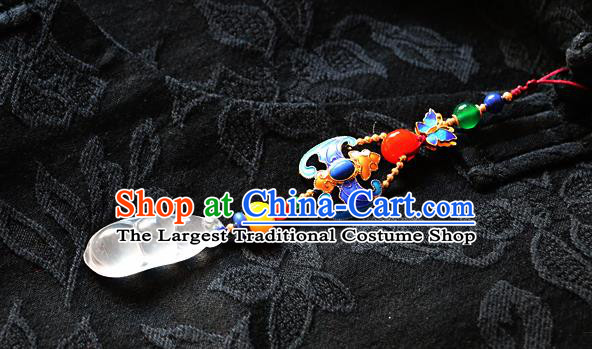 Chinese Qing Dynasty Cloisonne Bat Jade Brooch Pendant Traditional Hanfu Ancient Imperial Consort Accessories for Women