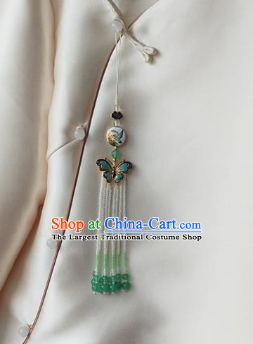 Chinese Qing Dynasty Cloisonne Butterfly Tassel Brooch Pendant Traditional Hanfu Ancient Imperial Consort Accessories for Women