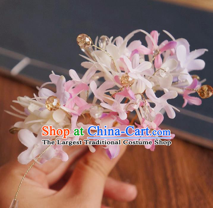 Chinese Ancient Song Dynasty Princess Pink Flower Hairpins Traditional Hanfu Court Hair Accessories for Women