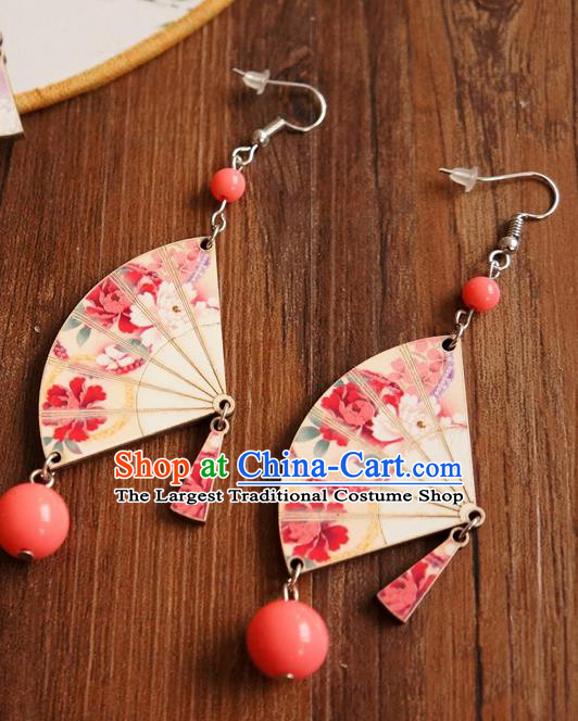 Chinese Traditional Hanfu Court Yellow Fan Ear Accessories Ancient Ming Dynasty Princess Earrings for Women