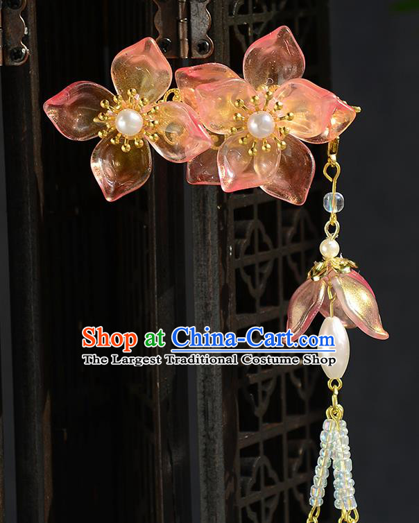 Chinese Ancient Ming Dynasty Princess Pink Lotus Tassel Hair Claws Hairpins Traditional Hanfu Court Hair Accessories for Women