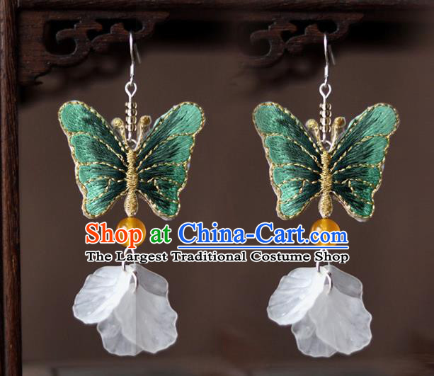 Chinese Traditional Hanfu Court Embroidered Green Butterfly Ear Accessories Ancient Ming Dynasty Princess Earrings for Women