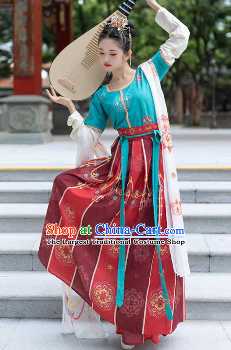 Traditional Chinese Tang Dynasty Court Lady Replica Costumes Ancient Royal Princess Red Hanfu Dress for Women