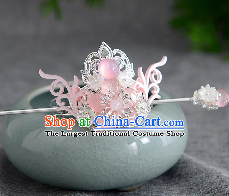 Chinese Ancient Tang Dynasty Palace Princess Pink Antler Hair Crown Hairpins Traditional Hanfu Court Hair Accessories for Women