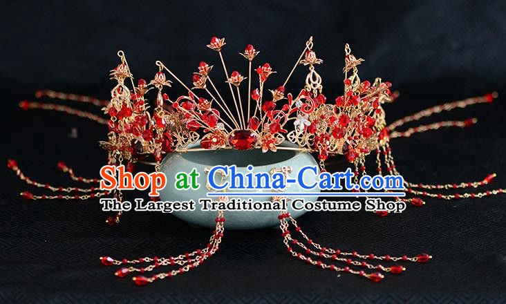 Chinese Ancient Tang Dynasty Palace Princess Red Phoenix Coronet Hairpins Traditional Hanfu Court Hair Accessories for Women