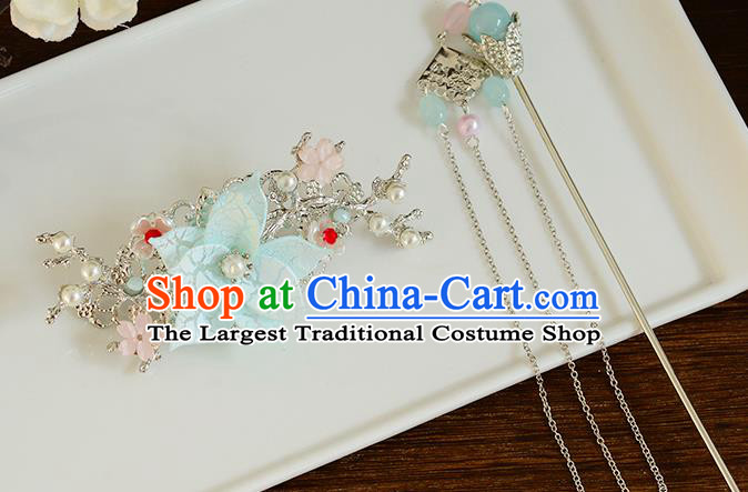 Chinese Ancient Tang Dynasty Princess Blue Lotus Hair Crown Hairpins Traditional Hanfu Court Hair Accessories for Women